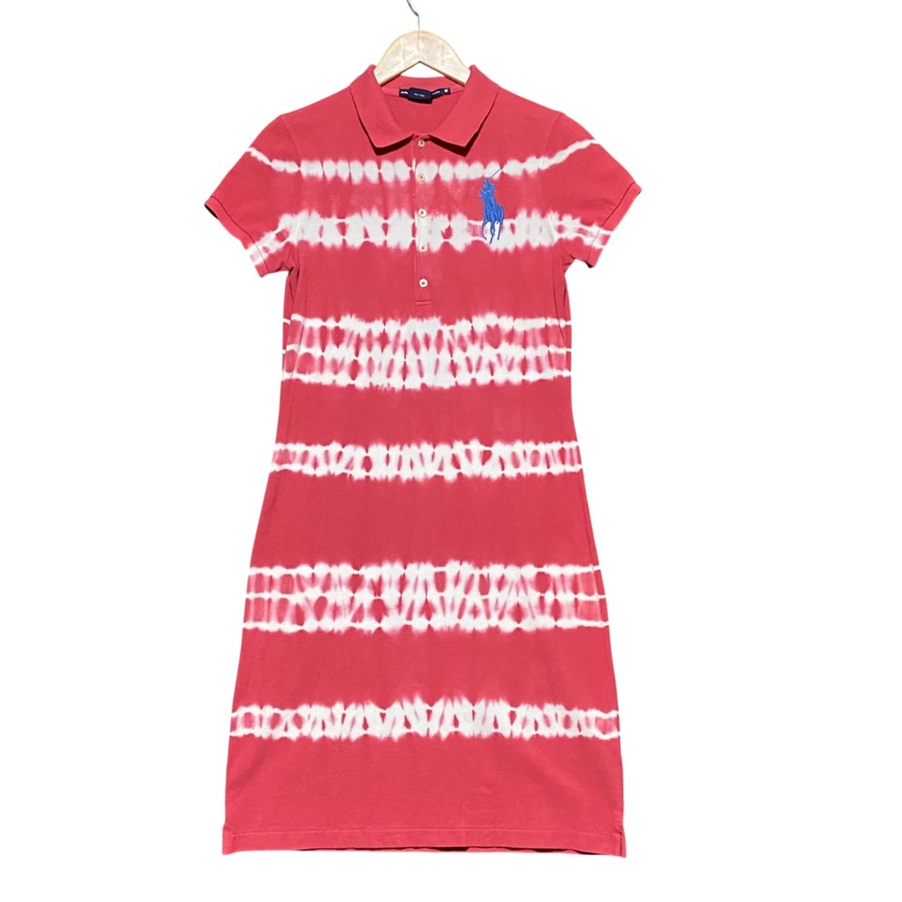 Ralph Lauren Sport Women's Pink Tie Dye Big Pony Cotton Polo Dress Medium